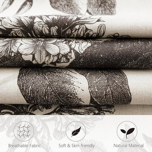 Foindtower Set of 2 Linen Floral Vintage Throw Pillow Covers Neutral Accent Print Decorative Cushion Covers Farmhouse Boho Home Decor for Sofa Chair Couch Bedroom Living Room,20×20 Inch,Black