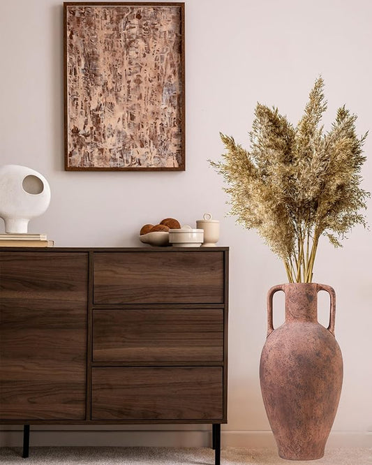 UPWOIGH 20.5in Tall Large Vintage Handles Ceramic Floor Vase, Antique Terracotta Pottery with Beige Speckles and Distressed Brown Markings, Rustic Farmhouse Living Room or Bedroom Decor, Gift 1 Pack