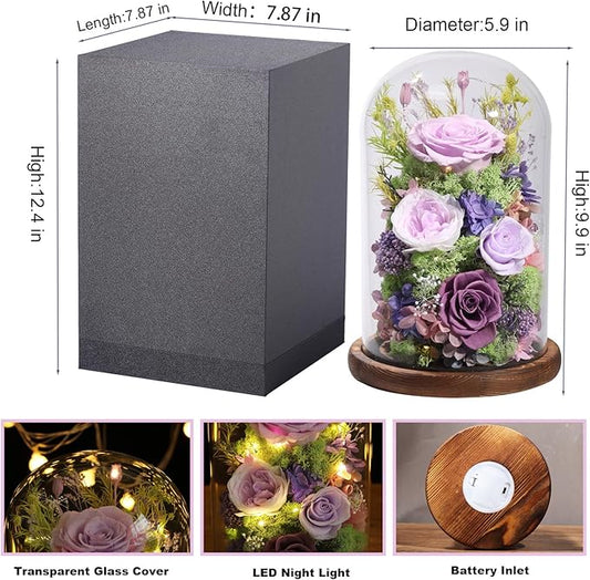 Flowers for Delivery Preserved Flowers Rose in Glass Dome,Lilac Rose Forever Flowers Birthday Gifts for Women Mom Grandma Friend Gifts for Her,Home Decor