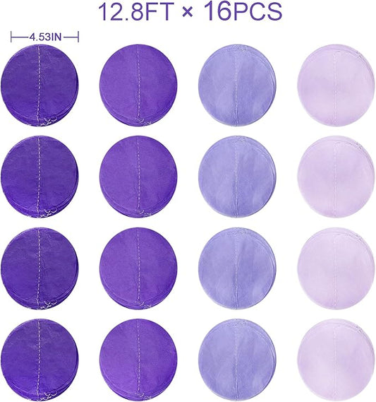 205Ft Lavender Party Decoration Ombre Purple Polka Dot Backdrop Streamer Tissue Paper Circle Dot Hanging Garland for Birthday Bachelorette Wedding Bridal Shower Engagement Lilac Violet Party Supplies