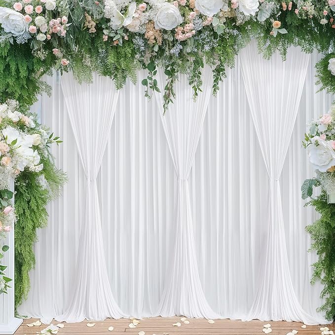 White Backdrop Curtains 6 Panels, 10 Feet Wrinkle-Free Polyester Photography Backdrop Drapes for Wedding Baby Shower Party Background Backdrop Stand- 24 X10FT (White)