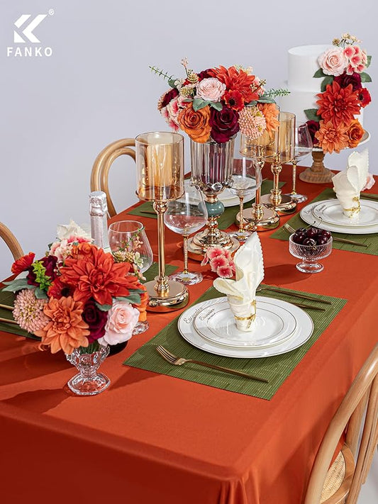 FANKO Artificial Flowers Red Rose, Mixed Fake Silk Flowers Combo Gradient Orange & Champagne Rose Burnt Orange Dahlia Chrysanthemum Vintage for DIY Wedding Bridal Bouquets, Home Decor