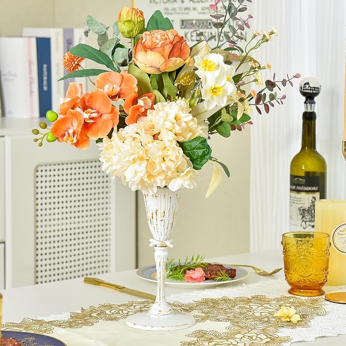 Sungmor Cast Iron Tabletop Flower Vase, Vintage Pretty Tulip Design, 8.6" Tall Decorative Centerpieces Flower Stand, Artificial Flower Arrangements Home Decor for Ceremony Birthday Holiday Event Party