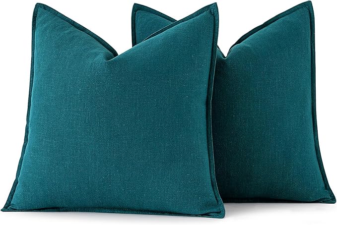 MIULEE Decorative Linen Pillow Covers 18x18 Inch Teal Blue Boho Farmhouse Neutral Couch Throw Pillows for Bed Pack of 2 Accent Coastal Modern Pillowcase Summer Sofa Livingroom Home Decor