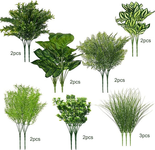 15Pcs Outdoor Artificial Plants UV Resistant Fake Plastic Greenery Spring Grass for Outside Yard Front Porch Patio Window Box Planter Basket Decor (Yellow Green)