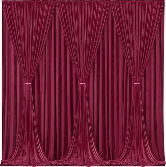 Burgundy Backdrop Curtains 6 Panels - Wrinkle-Free Polyester Photography Drapes for Baby Shower & Birthday Party - 24 X 10FT