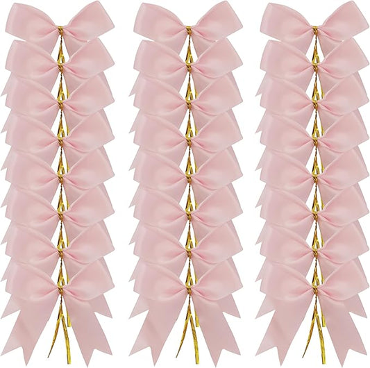 50pcs 3.5" Double Face Satin Pink Bows with Twist Ties Bows Wine Bows Tie with Fish Tail Cutting (Pink)