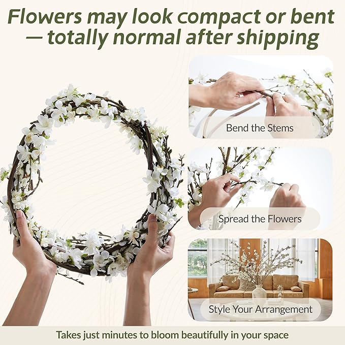 43" Cherry Blossom Branches, 4 Pcs Realistic Silk Artificial Flowers for Indoor Decor, Faux White Cherry Blossom Flower for Vase, Wedding Decoration, Home Centerpieces, Fake Floral Arrangement