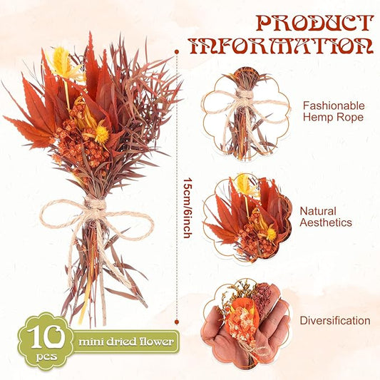 10 Pack Fall Decor Dried Flowers Bouquets Burnt Orange Flowers with Stems Natural Dried Flowers for Small Vase Fall Decorations for Home Floral Arrangement for Autumn Harvest Thanksgiving Table Decor