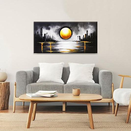 Abstract Black And Gold Wall Art Print Canvas Art Wall Decor Painting Abstract Art Prints Minimalist Artwork Pictures For Bedroom Kitchen Office Bathroom Home Wall Decor 20" × 40"