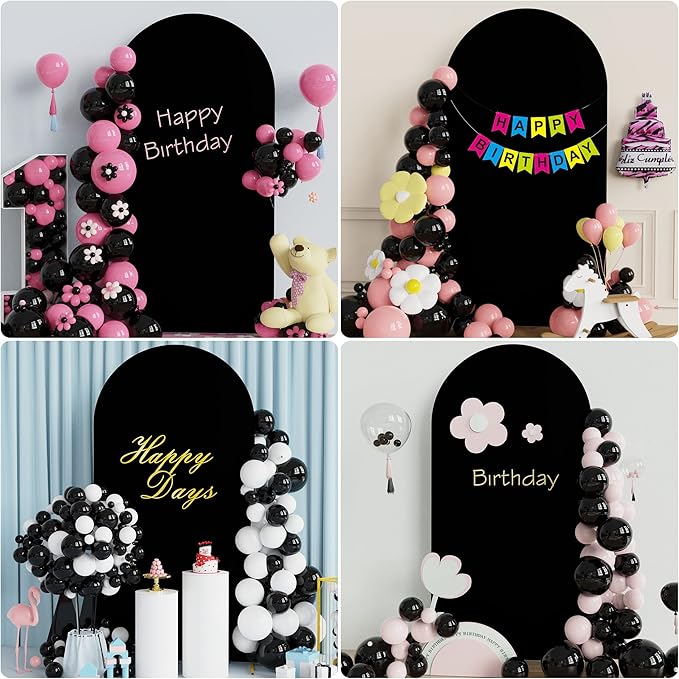 Wokceer 6.6FT Wedding Arch Backdrop Cover Spandex Fitted Black Wedding Backdrop Stand Covers Round Top Chiara Arch Cover for Birthday Party Ceremony Banquet Decoration