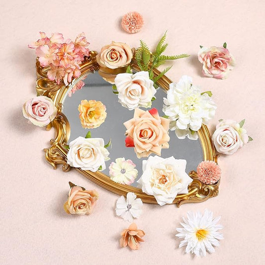 Serra Flora Artificial Flowers Rose 32pcs Silk Mix Peony Daisy Hydrangea Fake Flowers for DIY Wedding Bouquets Combo Centerpieces Arrangements Party Bridal Baby Shower Home Decorations