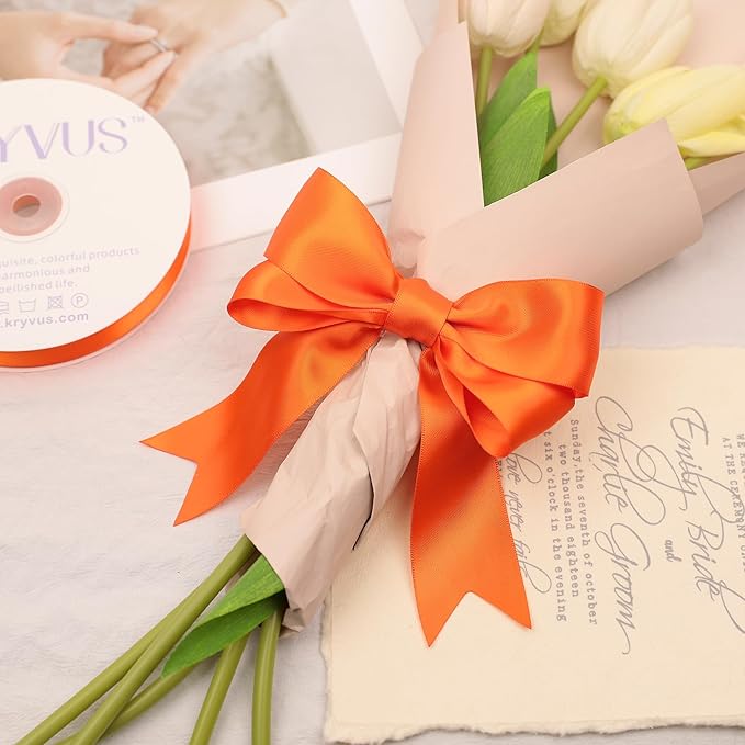 Orange Satin Ribbon, Double Faced 1-1/2 Inch X 50 Yards Orange Ribbon, Premium Satin Ribbon for Gift Wrapping, Crafts, Hair Bow Making, Sewing, Flower Bouquet, Wedding Party Decor