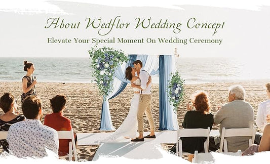 Wedding Arch Flowers with Drapes Kit (Pack of 5) - 2pcs Artificial Dusty Blue & Cream Deluxe Swag with 3pcs Hanging Drapes for Wedding Ceremony Arbor Reception Backdrop Rose Floral Decorations