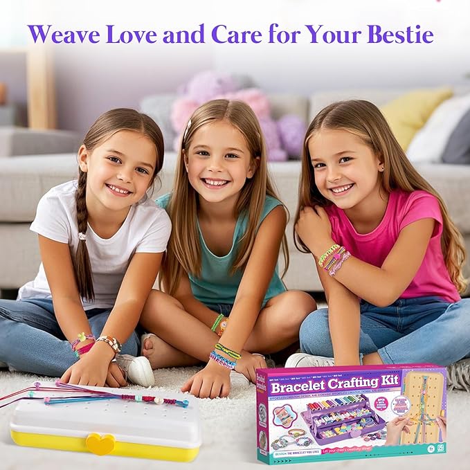 Friendship Bracelet Making Kit with Storage Box,DIY String Bracelet Arts and Craft for Girls Aged 8-12,Kids' Travel Activity Toy Set,Birthday Gifts for Ages 6 7 8 9 10 11 12 Year Old (White/Yellow)