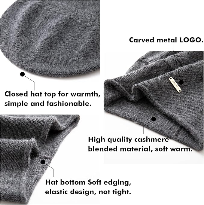 QUEENFUR Knit Slouchy Beanie Hats for Women Cashmere Ski Cap Knitted Wool Soft Warm Winter Hat