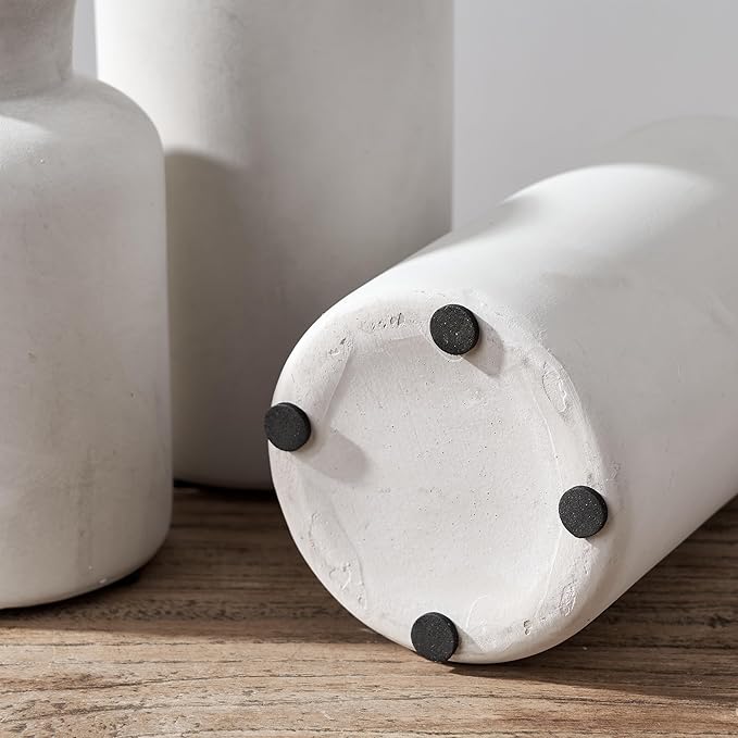 LUKA Ceramic Vase Set of 3,Decorative Terracotta Vases for Home Decor,Rustic Pottery Vase for Your Bedroom,Office,Living Room,Fireplace,Bookshelf (10+7.5+5 Inch) (Antique-White)