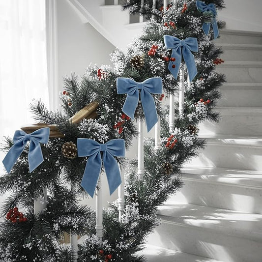 30 Pcs Velvet Ribbon Bows 5" x 4" Pre Tied Christmas Velvet Bows with Twist Tie for Gift Packaging Christmas Tree Wreaths Door Windows Wedding Party Decoration(Dusty Blue)