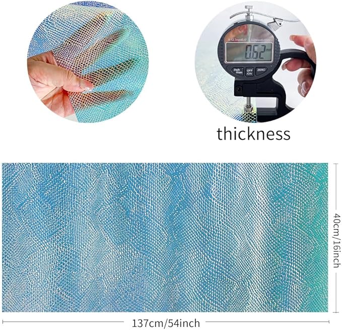 ONEART | Iridescent Transparent Embossed Vinyl Holographic Blue Clear PVC Vinyl Craft Fabric 16"×54" for Sewing DIY Projects-Lizard