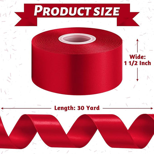 Fullive 1 1/2 Inch Ribbon for Gift Wrapping, 30Yards Wine Red Christmas Tree Ribbon, Polyester Ribbons for Flower Bouquet for Wedding Christmas Decoration DIY Bows Wrapping Bouquet Floral Arrangements