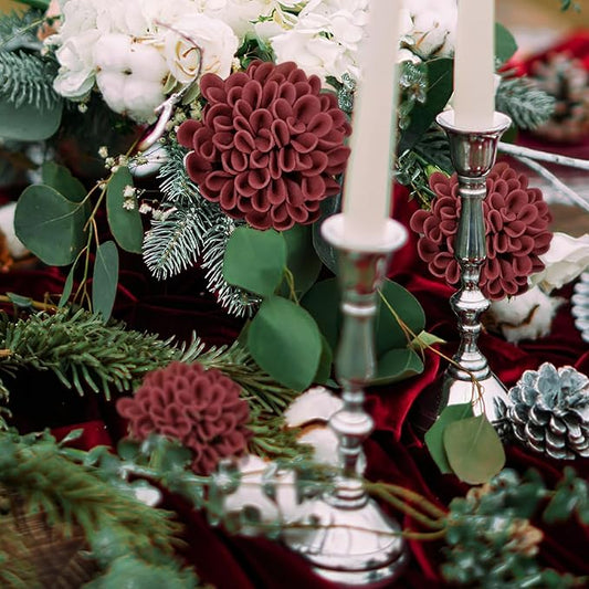 Artificial Flowers, 25pcs Realistic Artificial Rose for DIY Wedding Bouquets Centerpieces Arrangements, Red Dahlia Flowers with Stem for Bridal Shower Party Home Decorations
