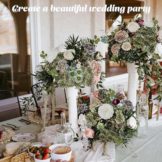 Artificial Flowers Combo Box, Fake Silk Foam Flower Mix with Wire Stem, DIY Wedding Bridal Bouquet Shower Party Home Décor (30-40 Pieces) (Dusty Green)