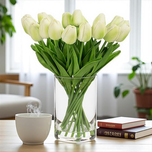 ENOVA FLORAL 20 Heads Real Touch Artificial Tulips Flowers Centerpieces for Dining Table Decorations, Wedding, Farmhouse Decor (Green)