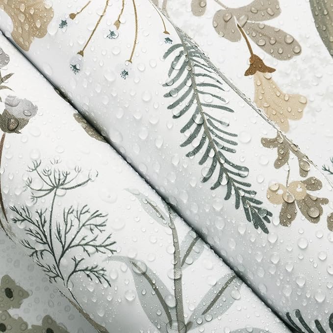 Guvana 16.14"x197" Floral and Leaf Wallpaper Floral Peel and Stick Wallpaper Leaves Contact Paper Colorful Flowers Removable Wall Paper for Room Wall Decor(Off-White Background)