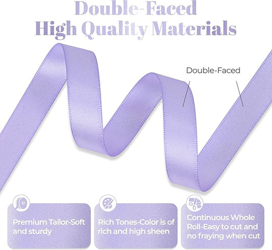 Lavender Satin Ribbon, Double Faced 1/2 Inch X 25 Yards Lavender Ribbon, Premium Satin Ribbon for Gift Wrapping, Crafts, Hair Bow Making, Sewing, Flower Bouquet, Wedding Party Decor