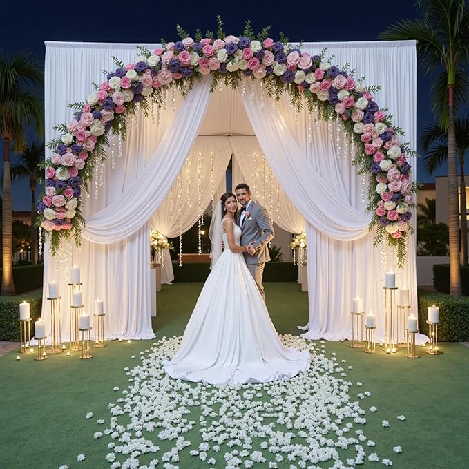 gogoparti 30x15 ft White Backdrop Curtain for Weddings & Parties - 6-Panel Wrinkle-Free Polyester Drape, 15 FT Long for Birthday, Baby Shower, Halloween Photography Background