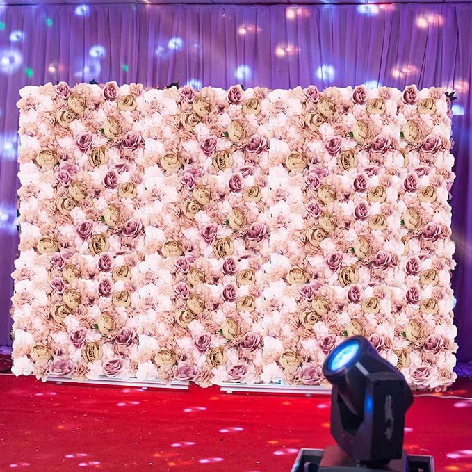 Flower Wall Panels 3D Flower Wall Backdrop, 6Pcs Artificial Flower Wall Panel Silk Rose Floral Decorative Faux Flower Wall Background for Wedding Home Decoration (Autumn Pink, 23.6*15.7in)