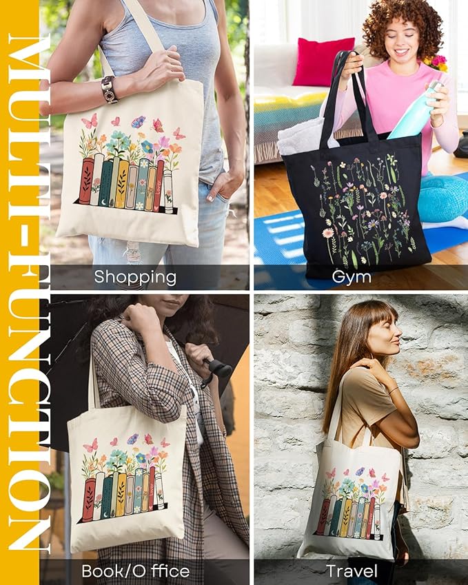 AUSVKAI Canvas Tote Bag Aesthetic for Women, Reusable Grocery Bag with Dog, Cotton Bags for Shopping Beach Trendy Retirement Gifts