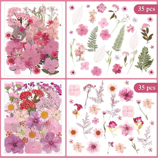 Nuanchu 167 Pcs Real Dried Pressed Flowers Natural Dried Flowers Colorful Daisy Mixed Wildflowers Leave for DIY Candle Resin Nails Jewelry Pendant Crafts Floral Art(Pink,Candy Style)