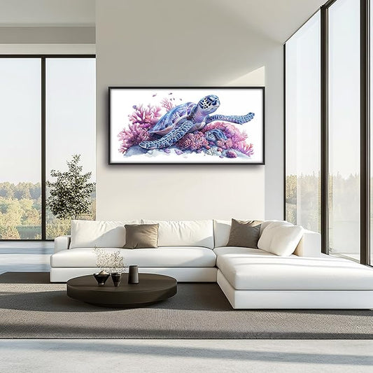 Framed Large Pictures Wall Art for Living Room, Sea Turtle Coral Oversized Wall Decor Ocean Animal Canvas Print Painting Modern Extra Large Framed Artwork for Bedroom Office 60"x30"