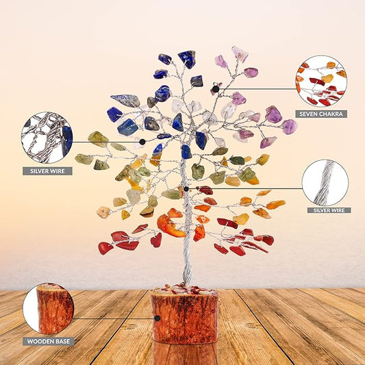Crystal Tree for Positive Energy - 7 Chakra Tree - Feng Shui Decor - Artificial Tree - Chakra Decor - Reiki Tree Spiritual Decor - Home Office Décor