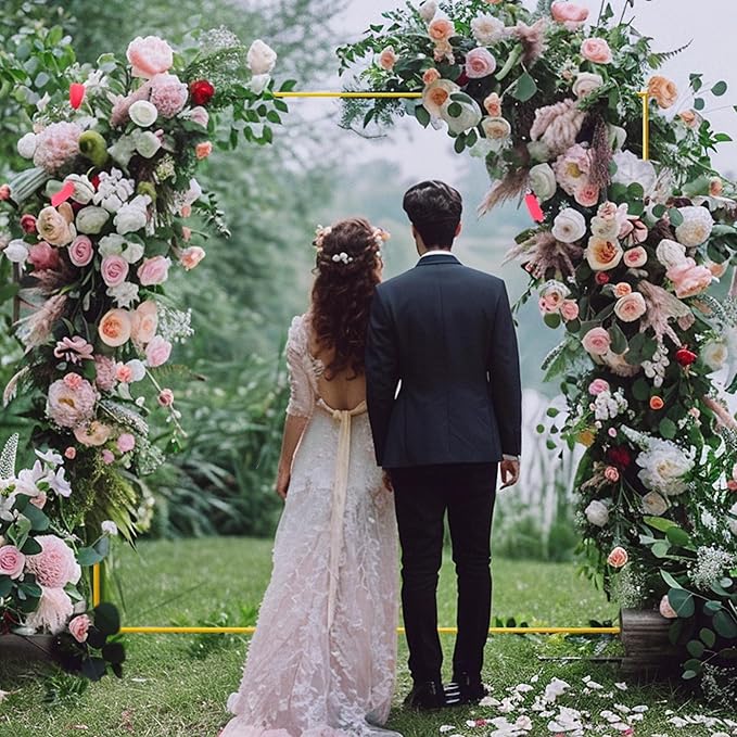 Xizlapu 6.6FTx6.6FT Wedding Arch Backdrop Stand Square Gold Metal Balloon Arch Frame for Ceremony Anniversary Garden Arbor Outdoor Baby Shower Photo Booth Photo Booth Background