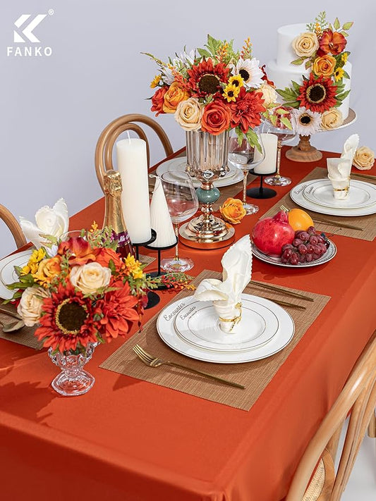 FANKO Artificial Flowers Burnt Orange Rose, Mixed Fake Silk Flowers Combo Champagne Yellow Rose Orange Sunflower Orange Dahlia Vintage Autumn for DIY Wedding Bridal Bouquets, Home Decor