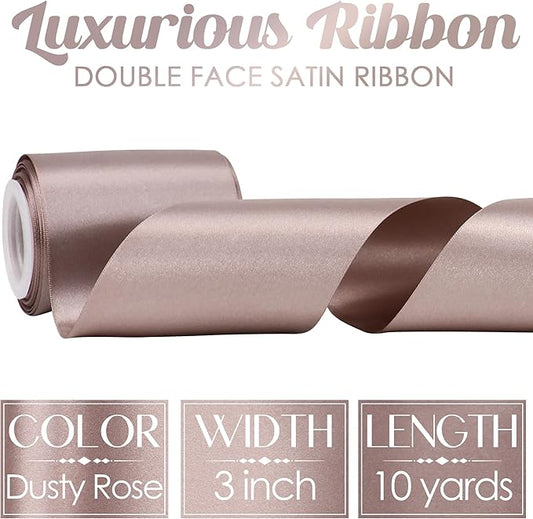 MEEDEE Dark Pink Satin Ribbon Lux Double Faced Satin Ribbon 3 Inch Wide Dusty Rose Ribbons by 10 Yards Pink Silk Ribbons for Crafts, Christmas Tree Decoration, Flower Bouquet, Weddings