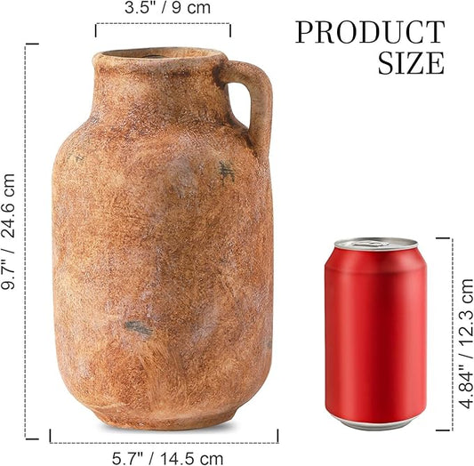 Ceramic Flower Vase Home Decor - 9.7 Inch Large Table Flowers Vases Living Room Bedroom Plant Decorations Farmhouse Vintage for Kitchen Shelf Office Coffee Dining Desk House Women (Rust, 9.7")