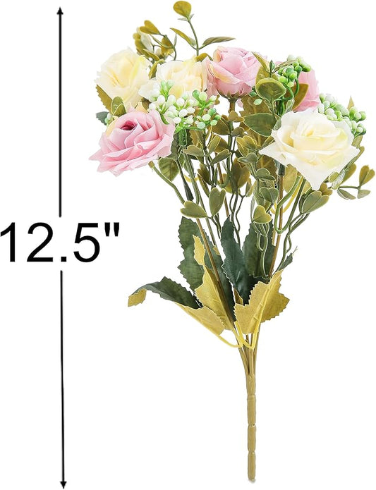 KAOYOO 4 PCS Artificial Rose Bouquet Short Stems for DIY Wedding Decoration Bridal Bouquet Home Decorations(4-PCS)