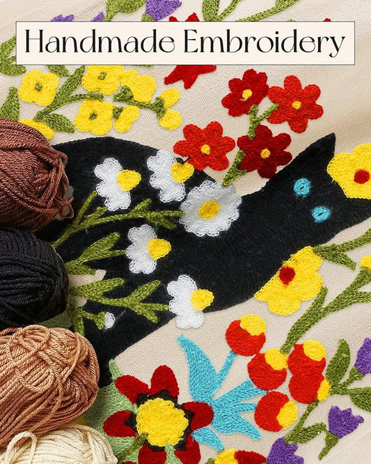 Aesthetic Embroidery Tote Bag for Women - Reusable Canvas Cute Shoulder Bag for Shopping, Grocery, Work, Book