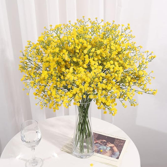 DEEMEI 15 PCS Babys Breath Artificial Flowers Fake Babys Breath Flowers Artificial Bulk Yellow Gypsophila Bouquets Real Touch Faux Flowers for Wedding Floral Arrangement Party Home Decoration