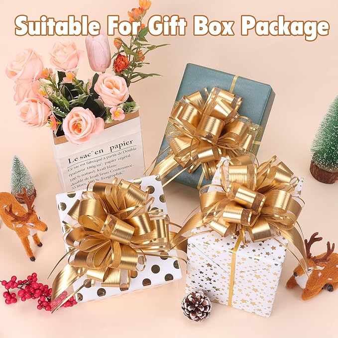 24PCS 6 Inch Large Pull Bows,Gold Bow for Gift Wrapping,Party Gift Wedding Ribbon Bows for Wrapping Boxes or Flower Decorations,Perfect for Christmas Valentine's Day Decoration Bow(Gold)