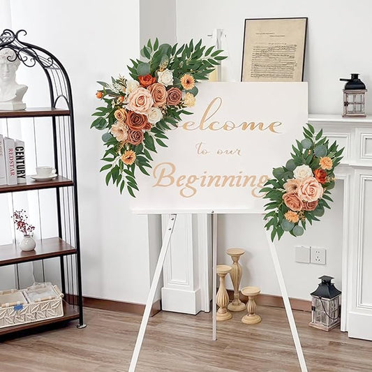 Ting's time Wedding Arch Flower Kit of 2 for Wedding Party Welcome Sign Floral Swag Decoration Reception Backdrop Floral Decor, Wedding Arch Flower, Party Flower Decoration(Terracotta & Champagne)
