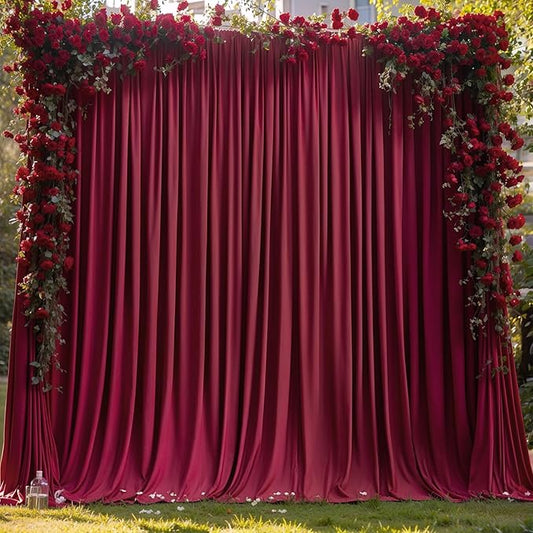 Burgundy Backdrop Curtain 2 Panels-Wrinkle-Free Champagne Curtains Polyester Photography Drapes for Baby Shower Birthday Party Photo Background Backdrop Stand- 8 X10FT (Burgundy)
