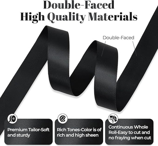 Premium Double Faced Satin Ribbon, 5/8 Inch X 50 Yards, Black, Perfect for Gift Wrapping, Crafts, Wedding Decor