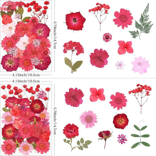 110Pcs Red Dried Pressed Flowers for Crafts,Xinxinran Dry Flower Kit for Resin Molds,Epoxy Resin Accessories,Bookmark,Nails, Jewelry Molds,Candle Making Supplies,Soap,Frame