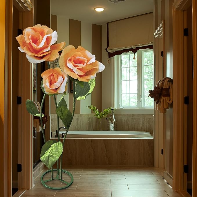 3pc Big Artificial Paper Flowers Wedding Decorations, Giant Rose Flower with Stems for Wedding, Arrangements Party Home Display Baby Shower Photographic Props Mall Display (Orange)