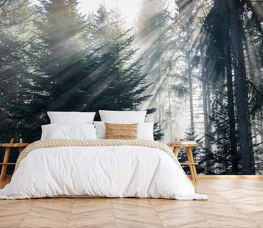 Forest in The Fog Wall Mural, Forest Wall Sticker Wallpaper, Non-self-Adhesive Wall Decorations(Non-self-Adhesive)