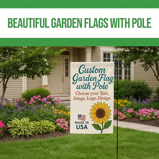 Custom Garden Flag with Pole Stand by BCB – Personalized Outdoor Garden Flags | Double-Sided Yard Flag with Stand | Decorative Seasonal Garden Flag Holder Set – 12”x18” | Made in USA